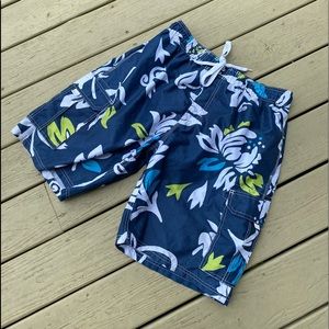 Okanu Hawaiian navy swim print trunks, Size: XL